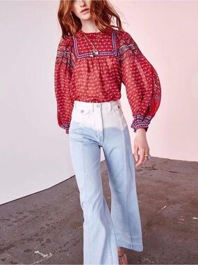 Ulla Johnson Martyna Ombré High-Rise cropped flare Jeans in Light Blue and cream
